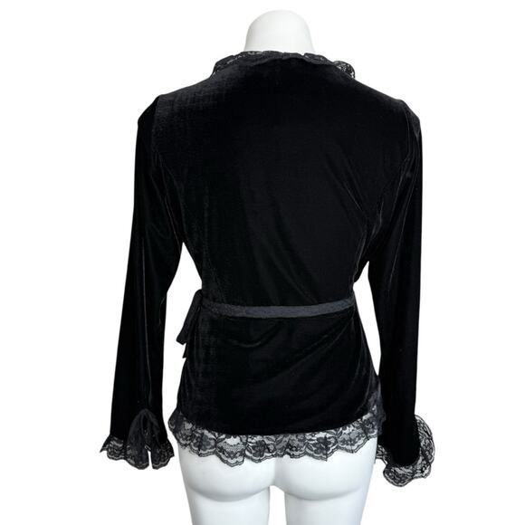 Vintage Y2K ICE Black Velvet Lace Wrap Blouse Top Women’s S Romantic Goth - Picture 2 of 7